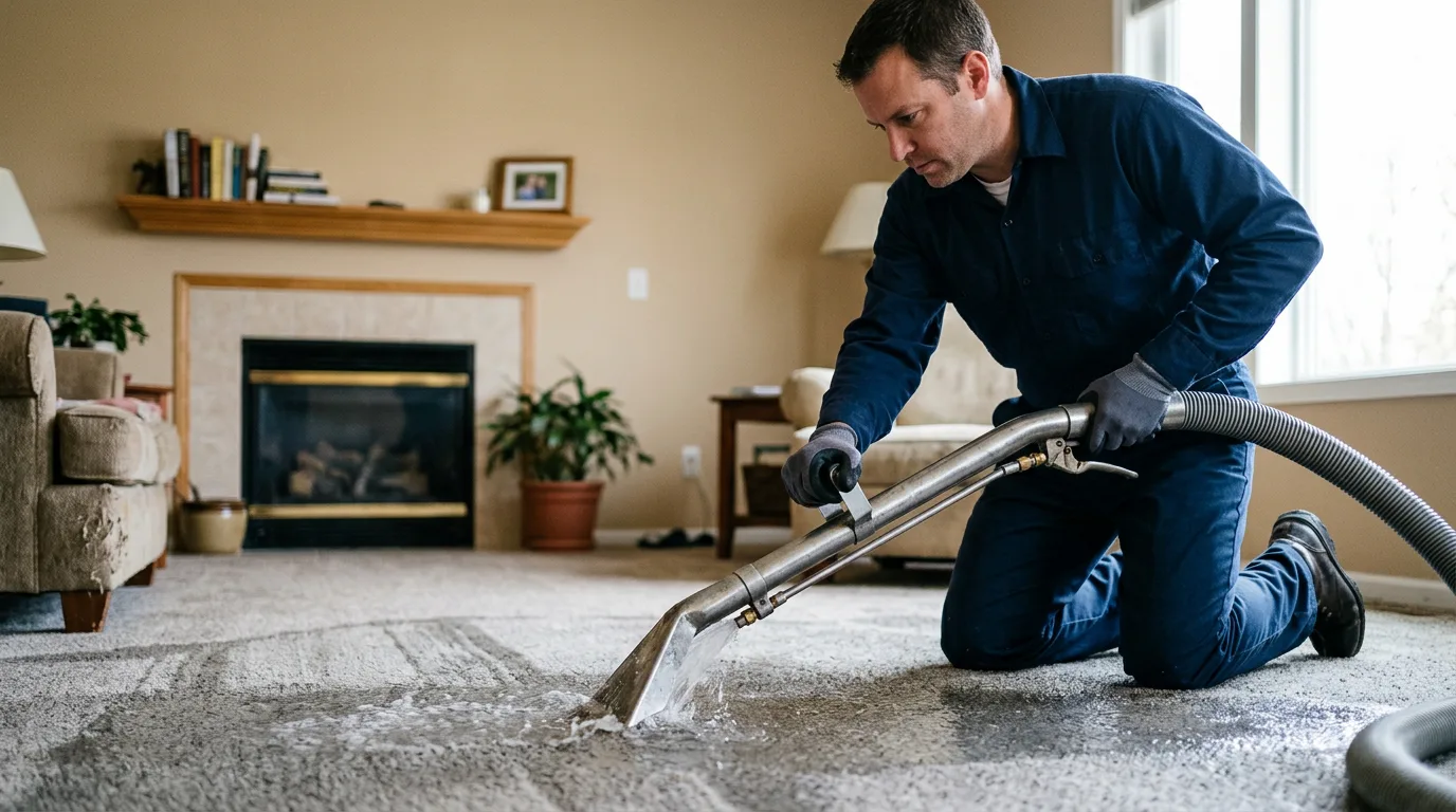 Water damage restoration technician working near Amherst, NE